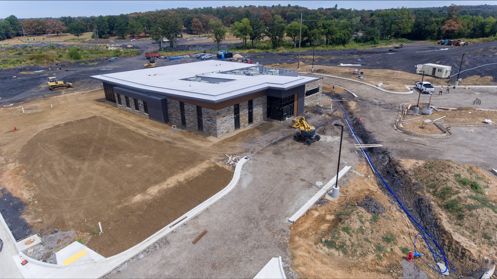 Aerial view of a Covenant commercial construction site in the Arkansas River Valley