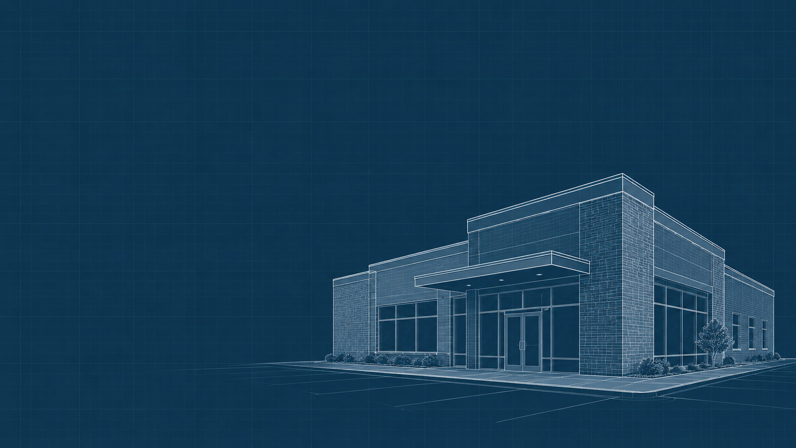 Architectural line drawing of a commercial building, Covenant Commercial Construction services